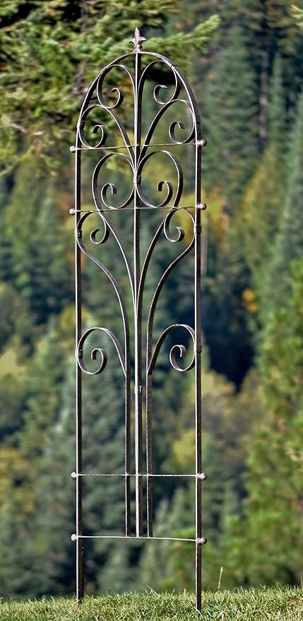 H Potter Garden Trellis for Climbing Plants Iron Metal Outdoor Scroll Wall Decor or Flowers Roses Vine Ivy Clematis GAR214 Large