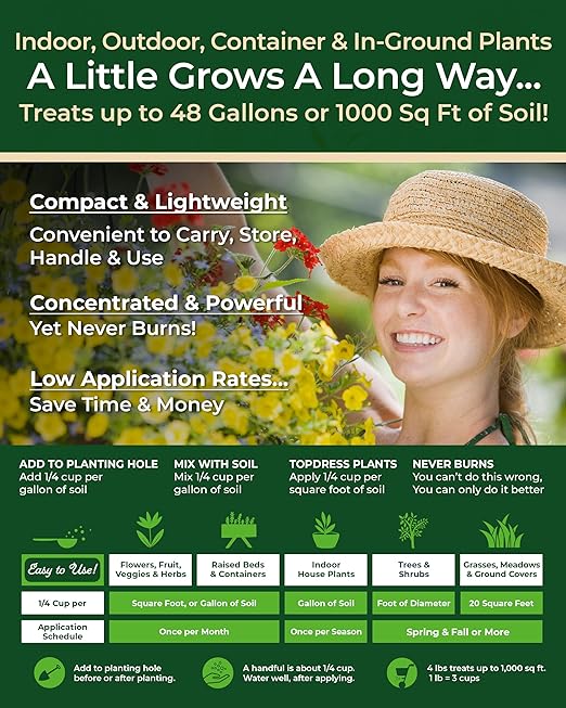 Organic Plant Magic - Truly Organic™ Slow Release Granular Fertilizer: Long-Lasting Plant Food Granules - Indoor & Outdoor Flowers, Vegetable Gardens, Fruit Trees, Shrubs, House Plants (Two 4 lb Bags)