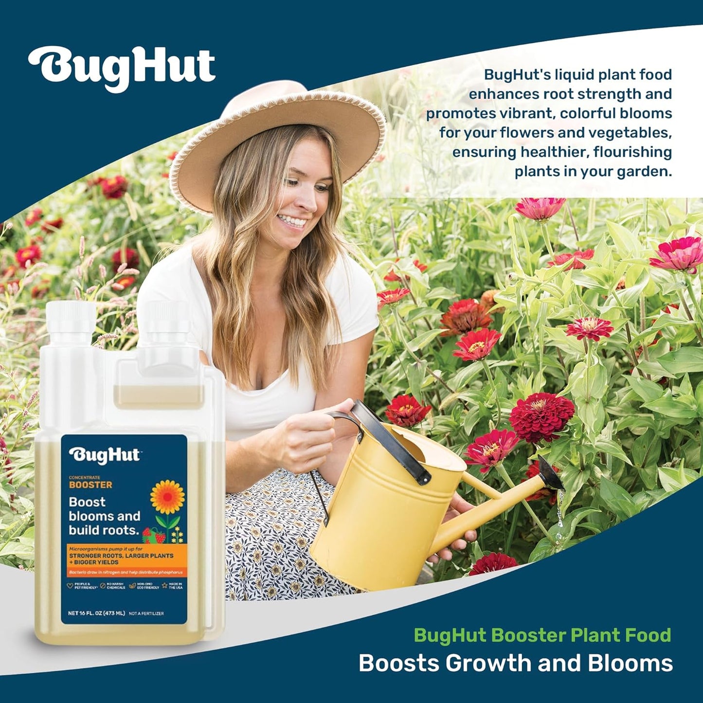 Booster Liquid Plant Food - Formula for Strong Roots, Vibrant Blooms, and Healthy Growth - Ideal for Indoor & Outdoor Gardening - People, Pets & Pollinator Friendly - 16 fl oz, Makes 63 Gallons