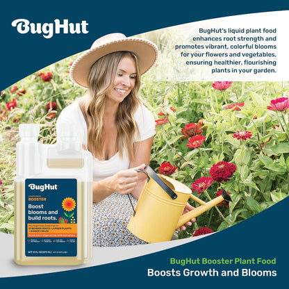 Booster Liquid Plant Food - Formula for Strong Roots, Vibrant Blooms, and Healthy Growth - Ideal for Indoor & Outdoor Gardening - People, Pets & Pollinator Friendly - 16 fl oz, Makes 63 Gallons