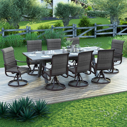 Amopatio Padded Patio Swivel Chairs Set of 8, Outdoor Dining Chairs with Ultra Soft Textilene High Back Seat & Metal Rocker Frame, for Backyard Deck Lawn Garden, Dark Grey