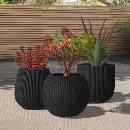 16 Inch Handmade Concrete Outdoor Planter - Classic Striped Design | Fiberglass & Composite Material | Durable for Commercial & Home Decor