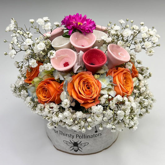 5 Pack, Bee Watering Station, 100% Handmade Porcelain, Bee and Butterfly Feeder for Garden, Outdoor Feeders for Thirsty Pollinators, Plastic Free, Bee Attracting Glaze (5, Sweetheart Pink)