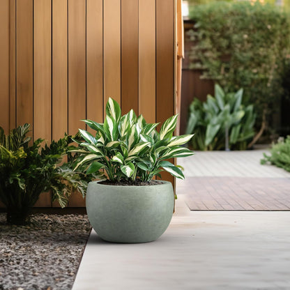 Kante 15.7" Dia Round Concrete Planter, Outdoor/Indoor Large Bowl Plant Pots with Drainage Hole and Rubber Plug for Garden Patio Balcony Home, Mint Green