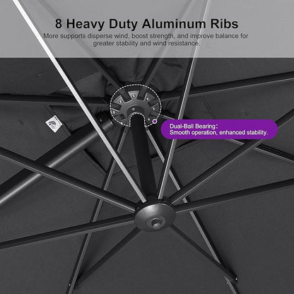 PURPLE LEAF 9 FT Cantilever Patio Umbrella Outdoor Aluminum Offset Square Umbrella with 3 Years Fade Resistance Recycled Fabric and 360-degree Rotation for Deck Pool Garden, Mist Grey