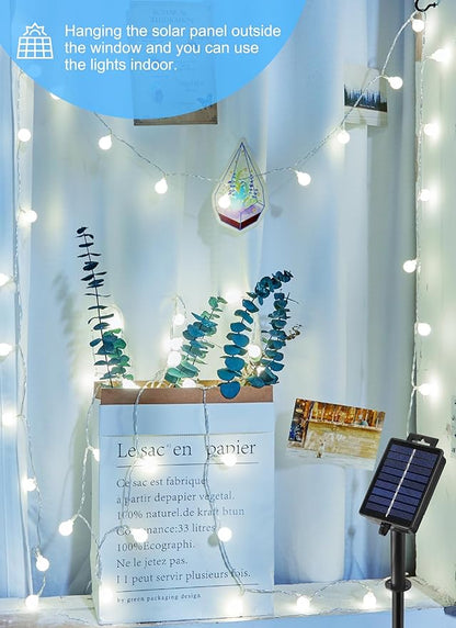 Brightown Solar Lights Outdoor Waterproof, 2 Packs Total 39Ft 120 LED Globe Solar String Lights for Outside, 8 Modes Outdoor Solar Lights for Yard Balcony Patio Tree Canopy Party (Pure White)