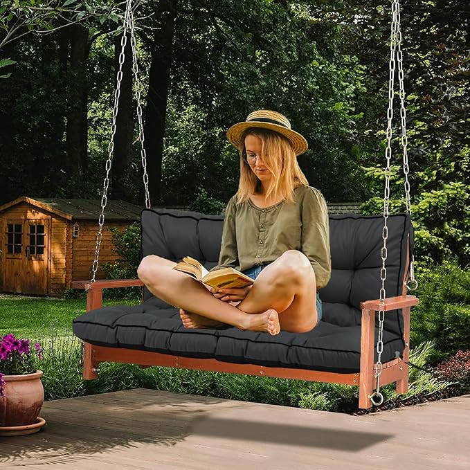 Swing Replacement Cushions with Backrest, 2 or 3 Seater Waterproof Non-Slip Overstuffed Swing Pad, Indoor/Outdoor Bench Cushion for Porch Chair Swing Garden Furniture (Dark Grey, 40 * 70.8in)