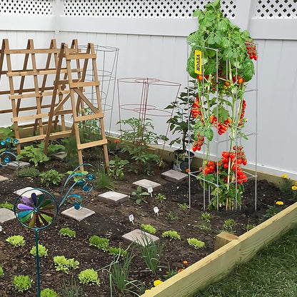 VEVOR Tomato Cages, 11.8" x 11.8" x 46.1", 10 Packs Square Plant Support Cages, Silver PVC-Coated Steel Tomato Towers for Climbing Vegetables, Plants, Flowers, Fruits