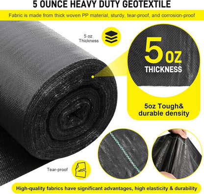 Doniks 13x65ft Driveway Fabric,5OZ Commercial Heavy Duty Weed Barrier Fabric, Garden Landscape Fabric,French Drain Fabric for Erosion Control,Landscape Fabric,Weed Barrier,Construction Projects