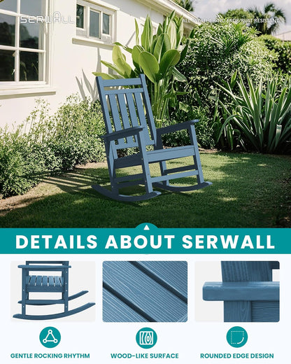 SEWALL HDPE Rocking Chair, Oversized Outdoor Rocking Chair for Adults, Patio Rocker for Porch, Blue