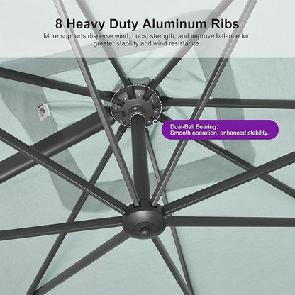 PURPLE LEAF 10 FT Cantilever Patio Umbrella Outdoor Aluminum Offset Square Umbrella with 3 Years Fade Resistance Recycled Fabric and 360-degree Rotation for Deck Pool Garden, Mint Green