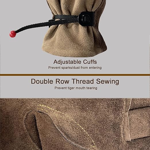 Leather Work Gloves for Men Women with Cotton Lining, Thorn Proof Gardening Gloves for TIG/MIG Welding, Construction (coffee, Medium)