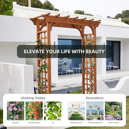 Solid Fir Wooden Garden Arch Premium Outdoor Trellis for Climbing Plants, 83.37”H×61”W×26’’D, Also can be Used for Wedding and Party Decoration