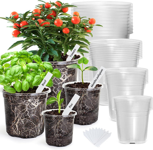 Bonviee 36 Packs 6.7/5/4/3.5 Inch Clear Nursery Pots for Plants, Reinforced Clear Nursery Pots with Drainage Hole,Transparent Plastic Plant Pot Seedling Planter Seed Starter Flower
