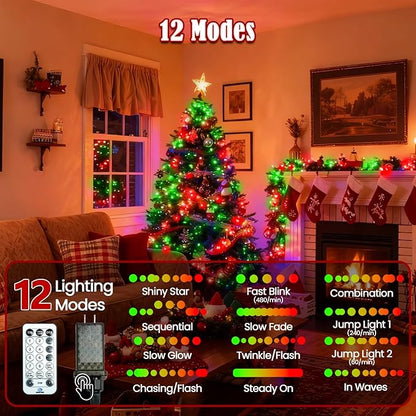 Voice Control 88ft 240LED Smart Christmas String Lights Outdoor/Indoor | String Lights Plug in with Remote, 12Modes, 7Voice Commands & Timers, Christmas Twinkle Light for Xmas Tree Decor (Red & Green)