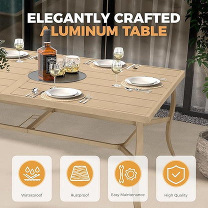 HAPPATIO Aluminum 9 Piece Patio Dining Set, Outdoor Swivel Dining Chairs and Dining Table, Aluminum Outdoor Dining Set for 8, Patio Dining Furniture with Washable Cushions (Beige)