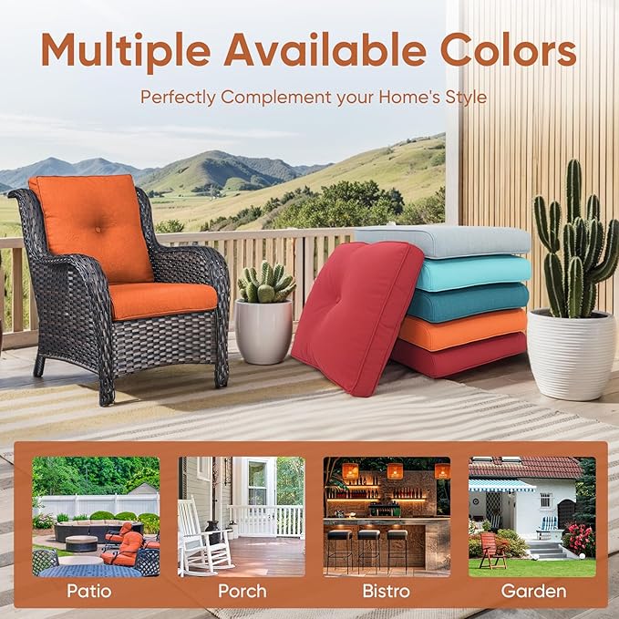 10-Piece Outdoor Patio Cushion Set - Fade & Water Resistant with Removable Olefin Cover, 22x24x4 Inch Memory Foam Cushions for Wicker Sectional Sofa – Orange/Buckle