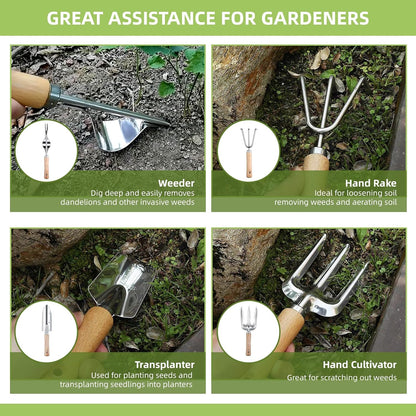 Garden Tool Set 12 Pieces Gardening Tools Stainless Steel Heavy Duty, Outdoor Hand Tools with Floral Organizer Handbag, Succulent Tools,Gardening Gifts for Women Men Beginners
