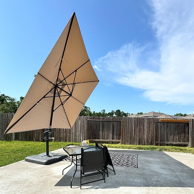 PURPLE LEAF 10' X 13' Patio Umbrella Large Rectangle Outdoor Aluminum Cantilever Umbrella with 3-Year Fade Resistance Recycled Fabric and 360-degree Rotation for Deck Pool Garden,Sand Dune