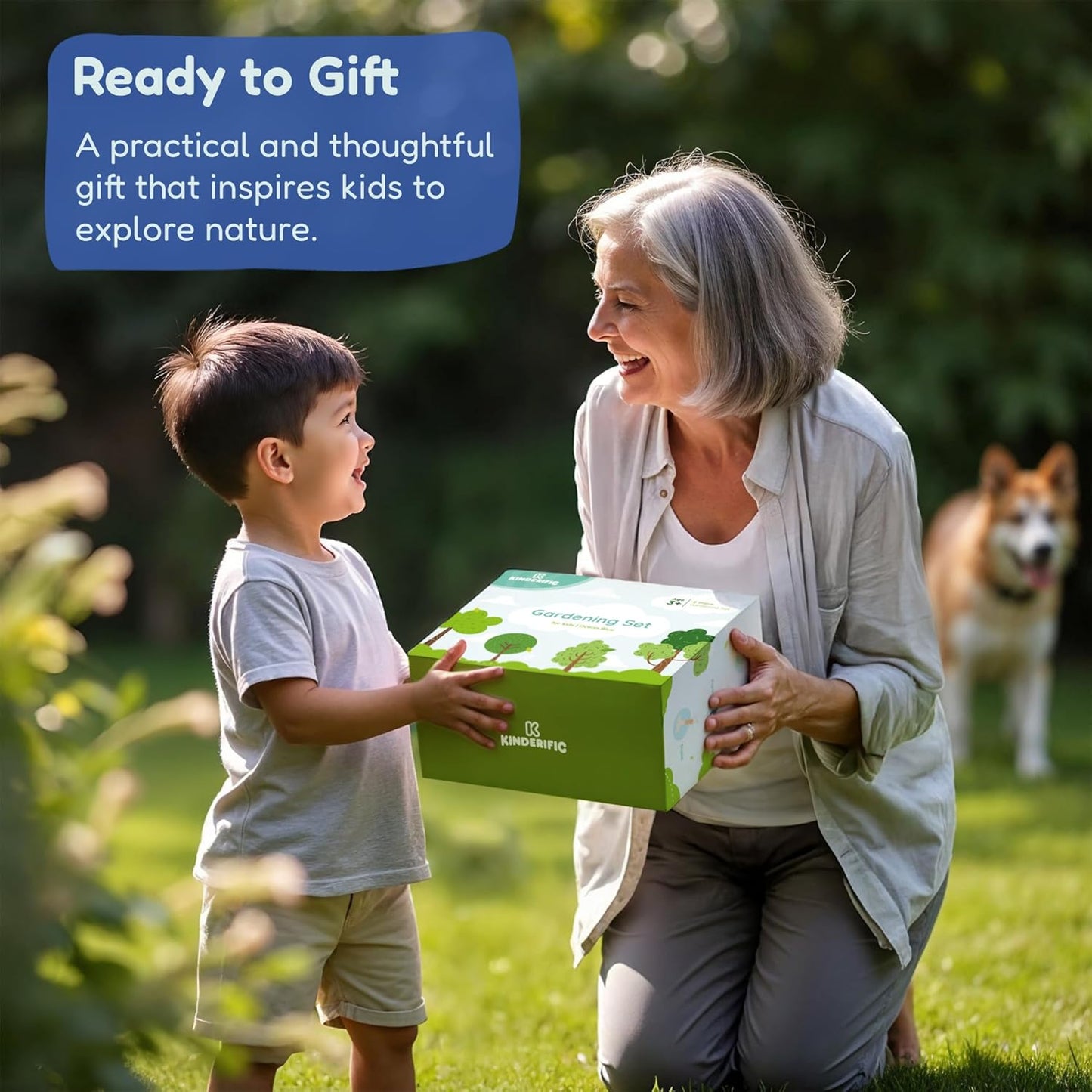 Gardening Set, Tool Kit, for Kids, STEM, Includes Tote Bag, Spade, Watering Can, Rake, Fork, Trowel and Gloves (Ocean Blue)