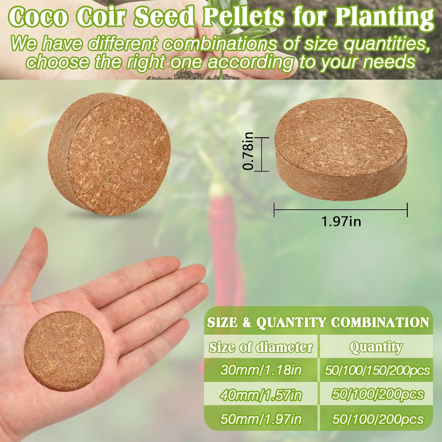 ZeeDix 50pcs 50mm Coco Coir Pellets, Compressed Soil Pellets Coconut Coir Seed Starter Discs Seed Starting Pellets Discs Potting Soil for Outdoor Plants Flowers Bonsai Herbs and Vegetables