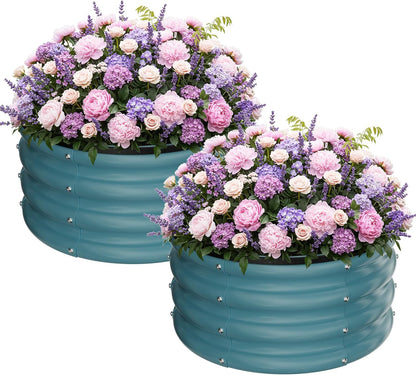 ZXZYHFTY Round Galvanized Raised Garden Bed kit,Blue Outdoor Garden Raised Planter Box, Round Large Metal Raised Garden Beds for Vegetable 2 * 2 * 1ft 2 Pcs