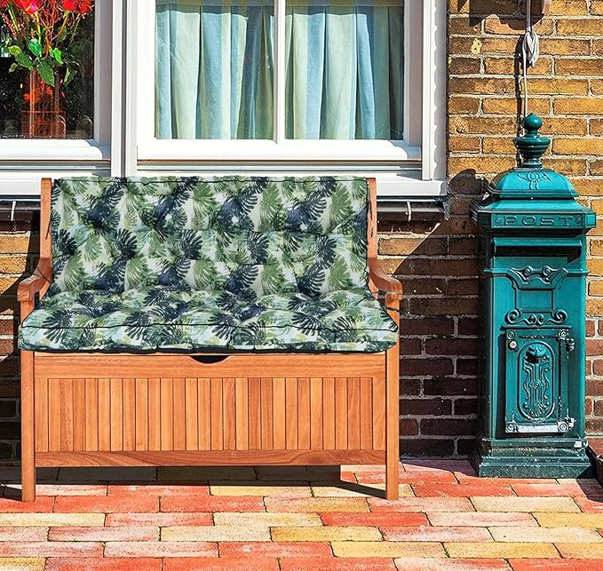Swing Replacement Cushions with Backrest, 2 or 3 Seater Waterproof Non-Slip Overstuffed Swing Pad, Indoor/Outdoor Bench Cushion for Porch Chair Swing Garden Furniture (Leaves, 40 * 70.8 in)