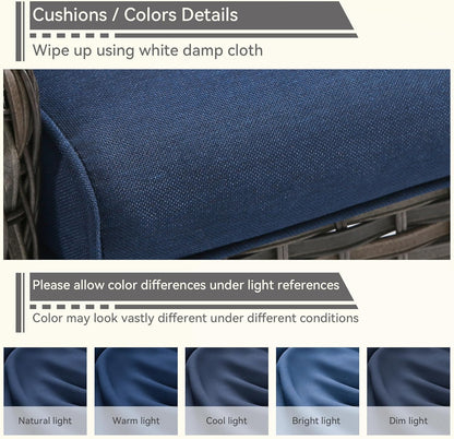 4 Pieces Patio Conversation Set, Wicker Chairs Set of 2 and Two Ottomans with 3.5-inch Seat Cushions, High Back and Curved Armrest for Backyard, Balcony and Deck, Blue