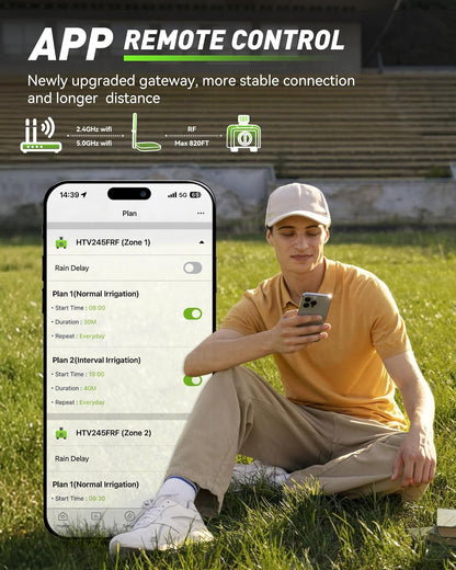RAINPOINT WiFi Water Timer for Garden Hose, Brass Inlet 2 Zone WiFi Sprinkler Controller, Smart Hose Timer Valve with Antenna Gateway, Automatic Drip Irrigation System/Rain Delay for Garden/Lawn/Yard