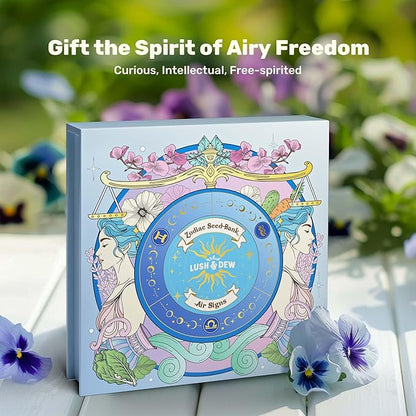 LUSH&DEW Gardening Gift for Women Men, Zodiac Garden Seed Bank, 12 Types Non-GMO Vegetables Flower Seeds in Seed Organizer, Magnetic Gift Box, Witchcraft Supplies, Air Signs Taurus Virgo Capricorn