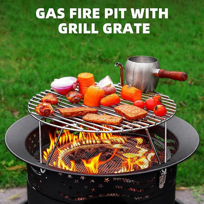 Portable Propane Fire Pit, 20 Inch Smokeless Gas Fire Pit Bowl for Outside, 60,000 BTU Outdoor Firepit with Grill Grate & Lid for Camping, Patio, Yard, Garden
