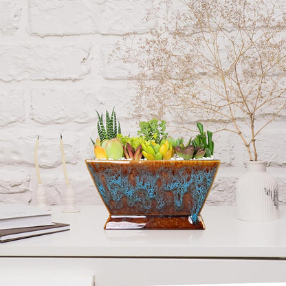 ARTKETTY Succulent Pots - 7 Inch Large Plant Pot with Drainage, Shallow Ceramic Succulent Planters for Indoor Outdoor Plants, Modern Cactus Bonsai Plant Container Decorative Home Office