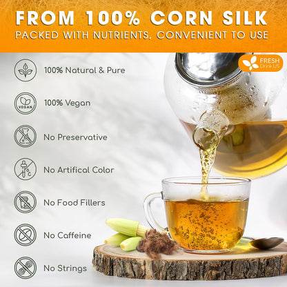 FreshDrinkUS, Premium 75 Tea Bags Corn Silk Tea, 100% Natural & Pure from Corn Silk. Corn Silk Herbal Tea. Clean Ingredients. Made with Natural Material Tea Bags. No Sugar, No Caffeine, Vegan.
