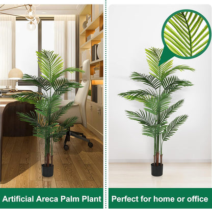 Jexine 4 Pack Artificial Palm Trees 5Ft, Fake Plants Fake Trees Artificial Areca Palm Plants for Outdoor Indoor Faux Palm Tree in Pot for Pool Home Decor Office Housewarming Gift Modern Decoration