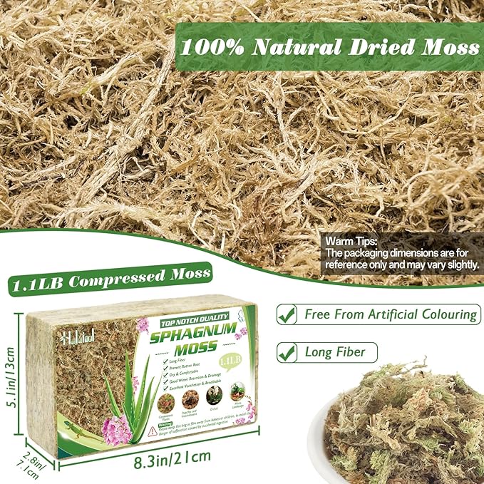 Halatool 1.1LBS Sphagnum Moss for Orchids, Plants, Succulent, Carnivorous, 25QT Natural Dried Long Fiber Sphagnum Moss Bulk for Moss Pole, Moss for Plants Indoor and Outdoor Growing Media
