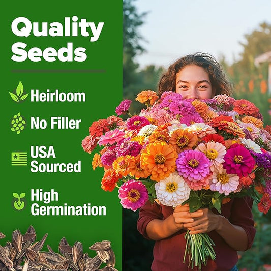 HOME GROWN Zinnia Seeds for 2026 - California Giant Mix - 14,600+ (4 oz) 𝗡𝗢𝗡-𝗚𝗠𝗢 𝗨𝗦𝗔 Plant Wildflower Blooms – Bulk Seeds for Planting Flowers Outside - Pollinator Gardens (Zinnia elegans)