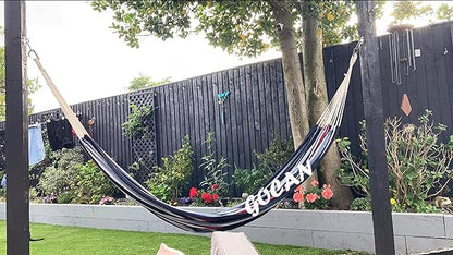 Brazilian Double Hammock 2 Person Extra Large 220x160cm Total Length 330cm Load 500lb Canvas Cotton Hammock for Patio Porch Garden Backyard Lounging Outdoor and Indoor(Dark Blue)