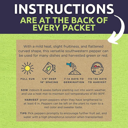 Organic Hot Pepper Seeds Variety Pack - 8 Individual Packs - 2025 Season - Habanero, Jalapeno, Cayenne, Anaheim and More! for Indoor & Outdoor Planting (Non-GMO, Certified Organic)