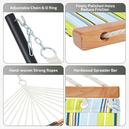 Two Person Hammock with Stand Heavy Duty, Outdoor Patio Hammock with Portable Steel Stand, Large Double Hammocks,480lbs Capacity. (Light Blue Stripes)