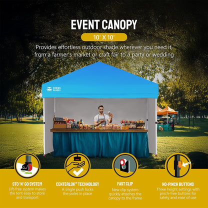 CROWN SHADES 10X10 Comercial Instant Canopy Pop Up Tent with Center Lock (10x10 with 4 Sidewalls, Sky Blue)