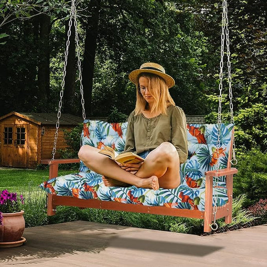 Swing Replacement Cushions with Backrest, 2 or 3 Seater Waterproof Non-Slip Overstuffed Swing Pad, Indoor/Outdoor Bench Cushion for Porch Chair Garden Furniture (Fresh Summer, 40 * 71 in)