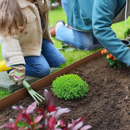 Worth Garden 10-Pack Corten Steel Landscape Lawn Edging - 4.5in H Rust Patina Finish Bendable Metal Strips - Hammer-in Pre-Rusted Border w/ 11 Clips - Yard Pathway Divider (33Ft Total)