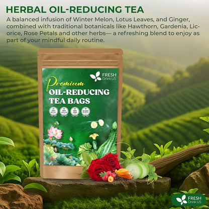 FreshDrinkUS, Oil-Reducing Herbal Tea – 75 Tea Bags | Blend of Winter Melon, Lotus Leaf, Ginger, Hawthorn, Gardenia Fruit, Rose, Cassia Seed & More | Naturally Caffeine-Free | Delicious Hot or Iced