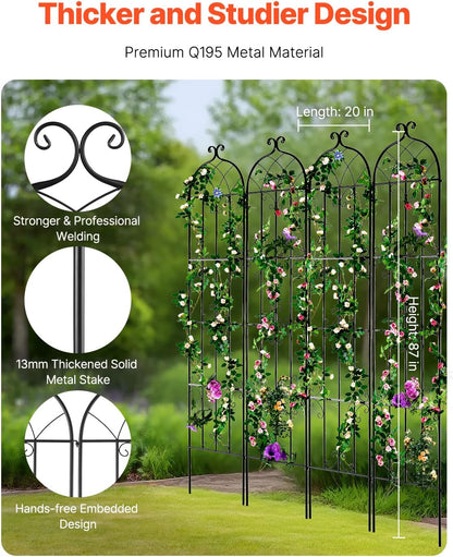 VEVOR Garden Trellis for Climbing Plants, 87 x 20 in, 4 Packs Rustproof Metal Garden Flower Rose Trellis, Outdoor Climbing Clematis Trellis Cucumbers Support for Courtyards Lawns