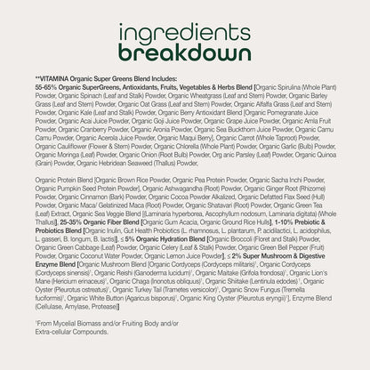 Zena Nutrition Organic Super Greens Fruit & Veggies Supplement, 70+ Superfoods from Fruit & Vegetables, 3g Fiber, Spirulina, Chlorella, Prebiotics & Probiotics, Digestive Enzymes, 180 Capsules