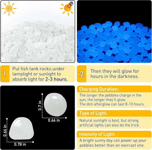Glow in The Dark Fish Tank Rocks,Glowing Rocks Stones Resin Glow in Dark Pebbles for Outdoor Garden, Fish Tank, Aquarium, Landscaping,Driveway Decoration,White 11 oz