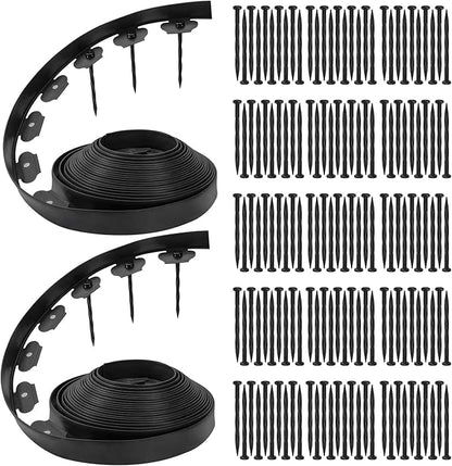 Bonviee 1.5” x 100’ Landscape Edging Kit, Garden Edging Coil with 150 Pcs Spikes, No Dig Lawn Border Design