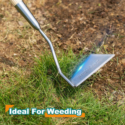 Berry&Bird Swoe Garden Hoe, 61.8'' Stainless Steel Long Handled 3 Edge Hoe with Wooden Hand, Mini Angled/Warren Hoe, Soil Cultivator Weeding Tool for Grass Flower Backyard