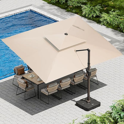 10 X 13 FT Cantilever Patio Umbrella with Base Included Outdoor Heavy Duty Double Top Windproof Rectangle Offset Umbrellas with 360-degree Rotation for Pool Deck Backyard, Beige