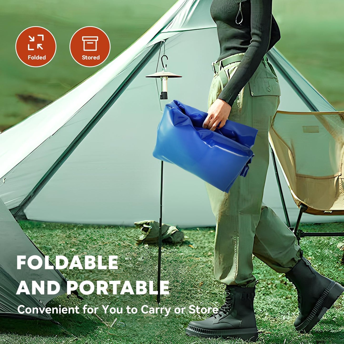 LANUEVA 105 Gal/400L Portable Water Storage Bladder, 1000D PVC Foldable Water Tank with Spigots and Overflow Kit, Water Storage Containers for Emergency Water, RV, Irrigation&Camping (Blue, 400L)